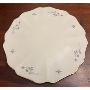 Lenox Rose Manor 11.75" Round Scalloped‎ Cake Plate Platter Gold Trim USA